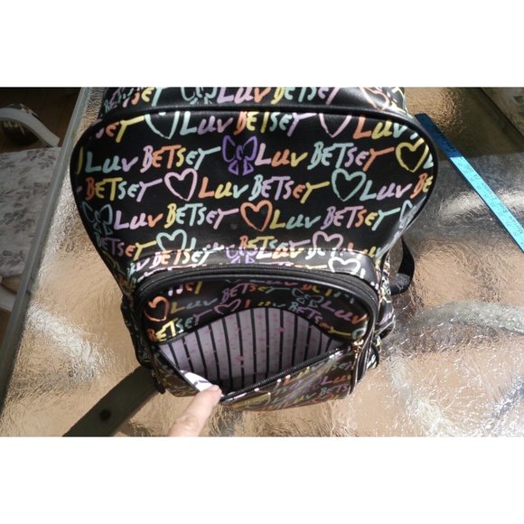 Backpack Luv Betsey Johnson Hearts Bows Black Pink Lg Bag 6 Pockets Polyurethane main image 7